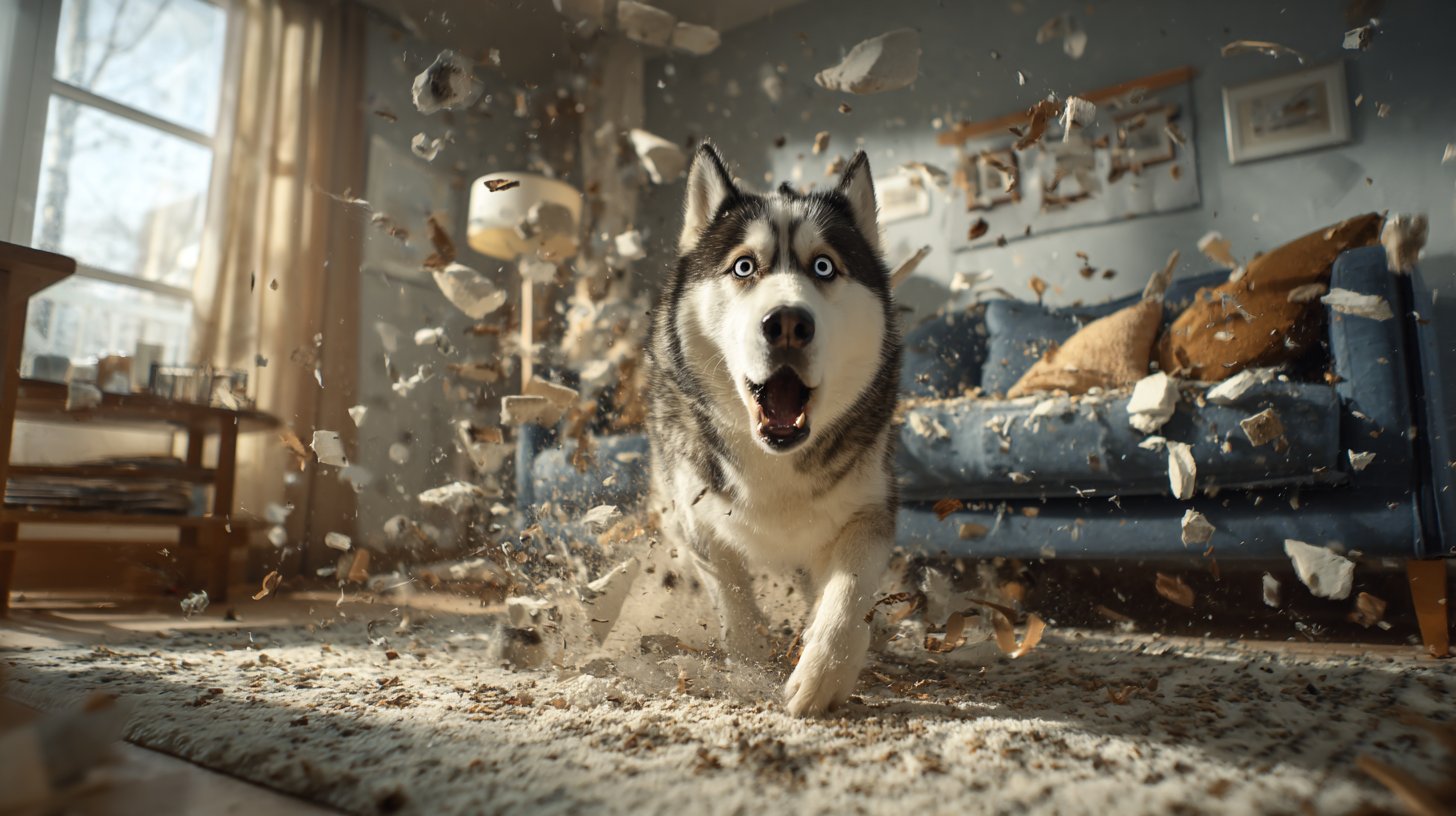 Husky zerstört Wohnzimmer